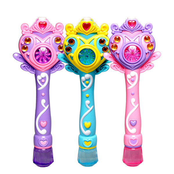 Cartoon Fairy wand Princess Electronic Automatic Bubble Maker Machine Toy Beach Outdoor Bubbles Toy Light Music Girls Gift
