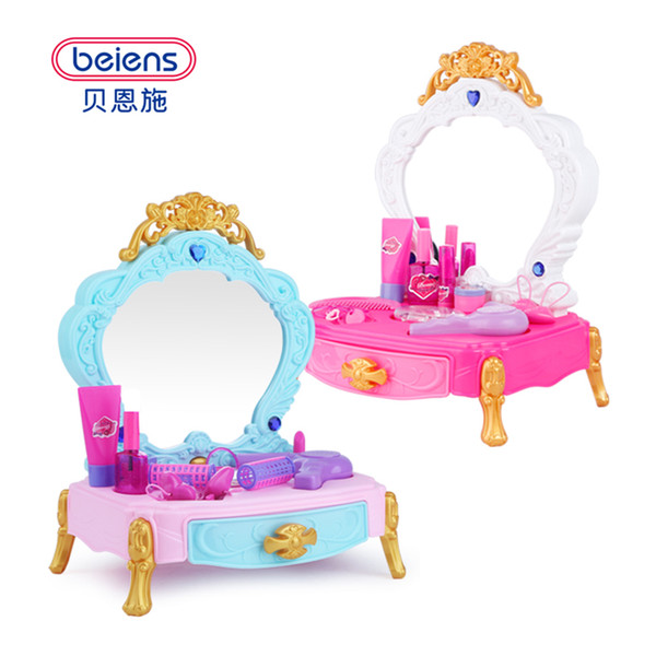 Beiens 13pcs Pretend Play Toys Children Makeup Set Hairdressing Make Up Kids Girls Simulation Toy Plastic Toy Dressing Table Toy