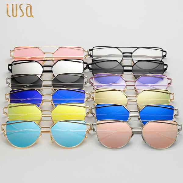 wholesale Vintage Rose Gold Cat Eye Sunglasses Women Brand Design Twin-Beams Optical Eyeglasses Frame Men Sun Glasses For Female toys