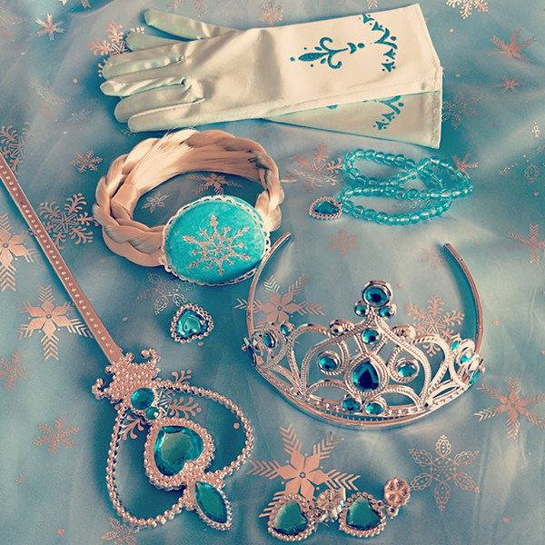 Girls Cartoon Ornament Crown Magic Wand Set Toy with Braid and Gloves for Pretend Beauty and Fashion Toy Birthday Party Gift