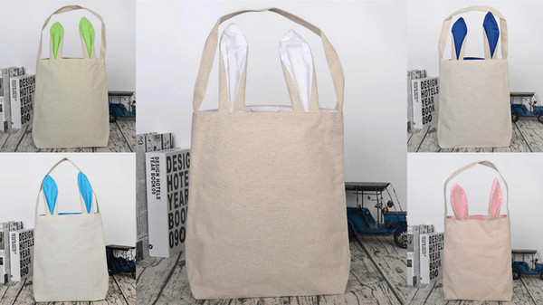 Funny Design Linen Easter Bunny Bag Ears Bags Cotton Material Easter Burlap Celebration Gifts Bag Canvas Handbag 5 Colors