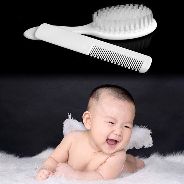 2Pcs White Safety Soft Baby Hair Brush Set Infant Comb Grooming Shower Design Pack Kit Hot!