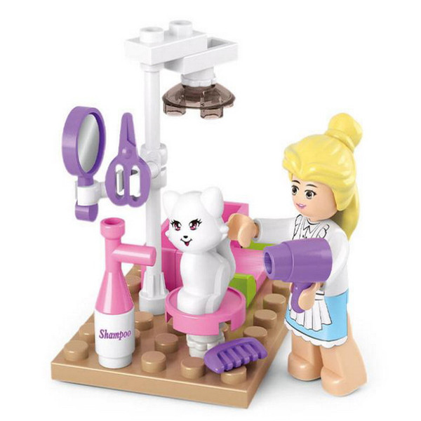 SLUBAN Girl Friends Pet Grooming Store Model Building Blocks Enlighten DIY Action Figure Toys For Children Compatible Legoe AIJILE