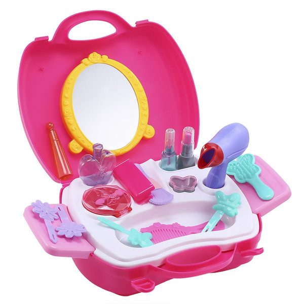 Classic Furniture Toys For Children 21pcs Makeup Toy Chic Dresser Children Simulation Pretend Play Hand Case Baby Kids Toys