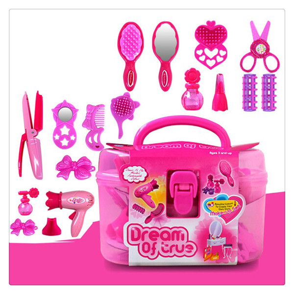 Kids Beauty Salon Toys Beauty Case with Hairdryer Comb Perfume Bottle Lipstick Girls Pretend Play Toys Set