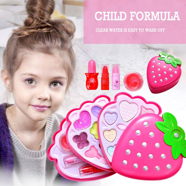 Kids Girls Pretend Play Makeup Toys Strawberry Safe Non-toxic Beauty Make Up Set Lip Eyes Face Cosmetics Tool Plastic Toy Gifts