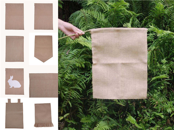 Kids Easter Bunny DIY Burlap Garden Flags House Decorative Hanging Flag Courtyard Printed Ads Flags Free Shipping