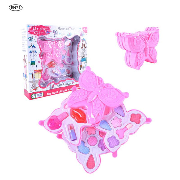 Cute butterfly Shape Kids Girls Makeup Tool Kit Toy Children Girls Pretend Play Make Up Toys Box Cosmetics Play Sets Toy