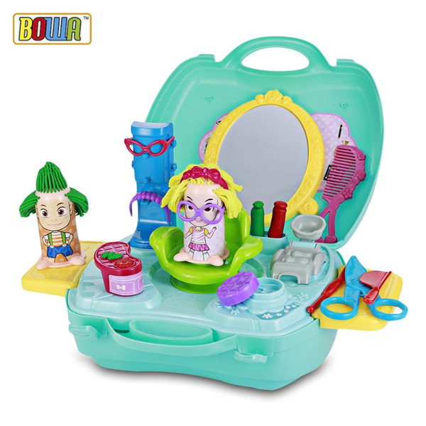 BOWA 27PCS Hair Salon Simulation Playset Suitcase Toy With Plasticine Interesting Model Pretend Play Beauty Toys For Hours Of Fun VB