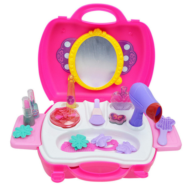 1set beauty toy hair dryer cosmetics toy plastic pretend to play simulation makeup tools furniture set girl suit F4