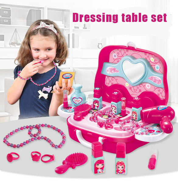 QWOK Kids Pretend Play Toys Simulation Cosmetic Bag Toys for Baby Girls Dressing Table Cosmetic Set Makeup Suitcase