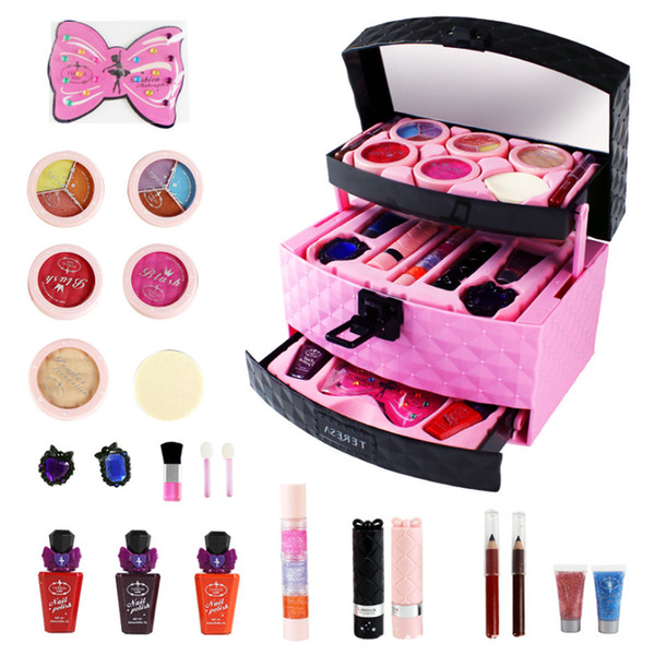 Children Pretend Play Makeup Toys Little Princess Set Case Cosmetic Makeup Kit for Girls Playing Beauty Game Gift- Pink