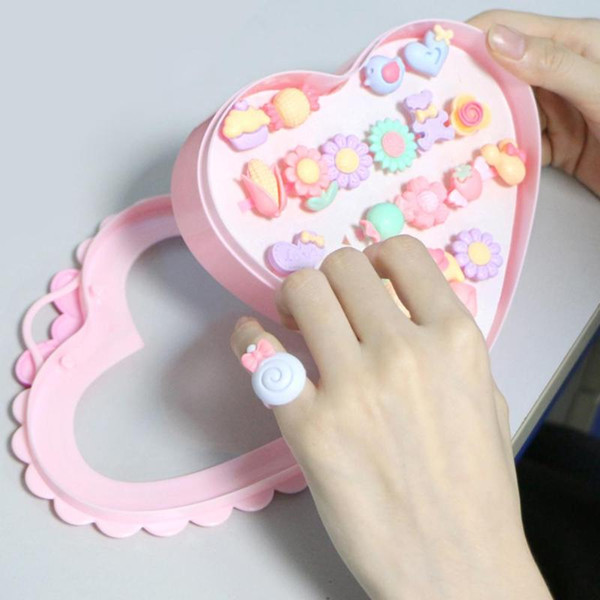 20pcs Trendy Children Rings Toy Kids Sweet Adjustable Cartoon Crystal Scrub Rings Pretend Play Fashion Jewelry For Cute Girls