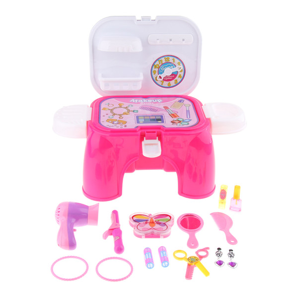 Little Girls Pretend Makeup Kit Cosmetic Pretend Play Set with Portable Stool for Kids and Children