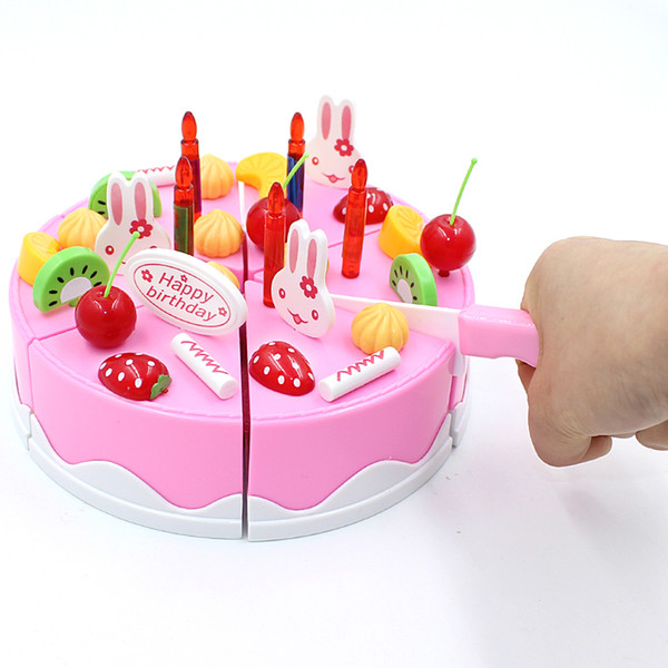 38 pcs/set Kitchen Toys Playing house Simulate Cutting Birthday Cake Fruit Cocina De Juguete Toy Pink Blue Gift for Children