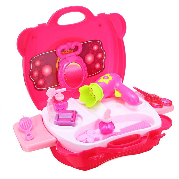 10Pcs/set Children Pretend Play Kid Make Up Toys Cosmetic Makeup Hairstyle Doll with Travel Box Girls Birthday Christmas Gifts