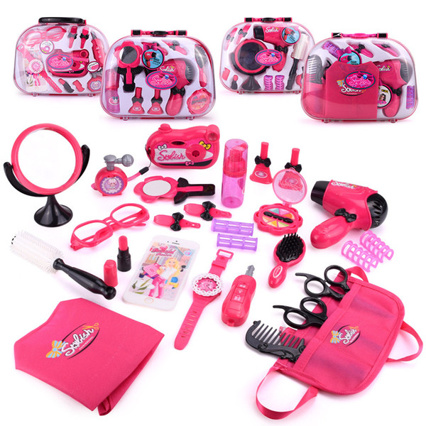 Make Up Toy Pretend Play Kid Makeup Set Safety Hair Dryer Cosmetics Toys for Girls Dressing Cosmetic Travel Box Girls Beauty Toy