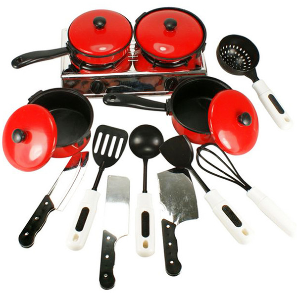 Baby Pretend Play Toys Plastic Food Children Kids Kitchen Cooking Toy Red Pot Spatula Set For Girls Games Miniature Kitchen