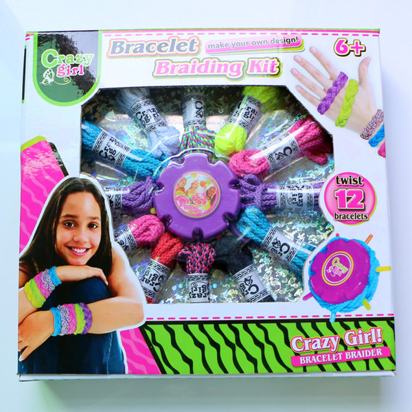 Make your own design Bracelet braiding kit DIY twist 12 bracelets toys Rainbow rope weaving machine learn toy kids girl gift