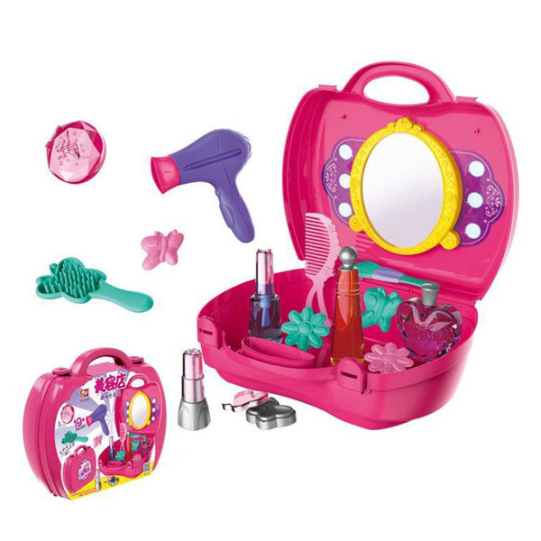 Kid Toys Suitcase Girls Beauty Cosmetic Toys Set with Mirror Pretend Play Make Up Toys for Girls Over 3 Years Old