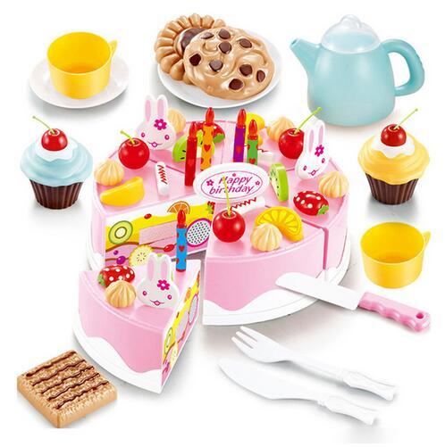 3sets/lot 54pcs Birthday Cake DIY Cutting Birthday Cake Children Kids Early Educational Classic Toy Pretend Play Kitchen Food Plastic Toys