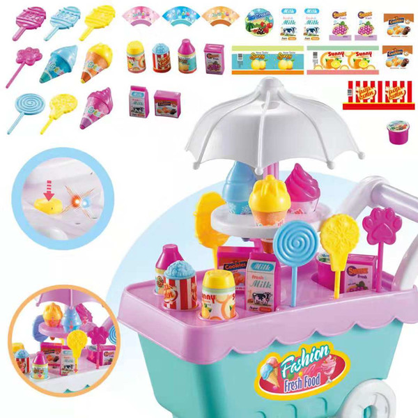 Ice cream candy car music lighting electric cardan wheel Rotating Mini trolley 19 piece assembling pretend Children's girl toys