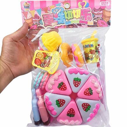 Happy baby play house birthday cake snack children simulation tableware fruit cut music girl toys for sale