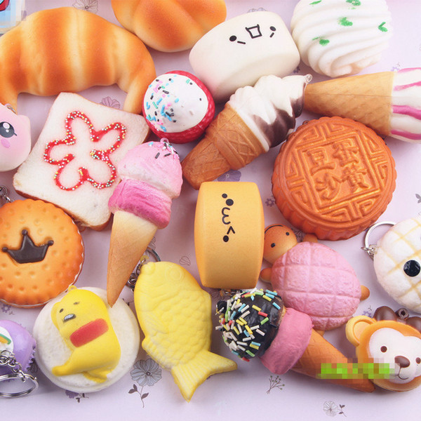 Rainbow 10pcs/lot Slow Rising Squishy Rainbow sweetmeats ice cream cake bread Strawberry Bread Charm Phone Straps Soft Fruit Kids Toys NEW