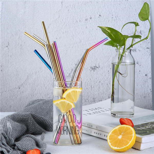 Colorful Drinking Straw Stainless Steel Drinking Straw 21.5cm Straight Bent Reusable Straws Juice Party Bar Accessorie kids toys
