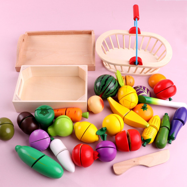Kids Wooden Toy Kitchen Cut Fruits Vegetables Cooking Toys Educational Teaching Children Intelligence Toys garden baby Wooden Toys