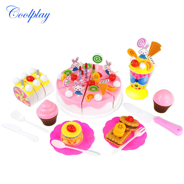 Coolplay 70pcs/set DIY Fruitcake Cookware Set Fruit Birthday Cake Children Play House Toys Kitchen Kid Educational Toy