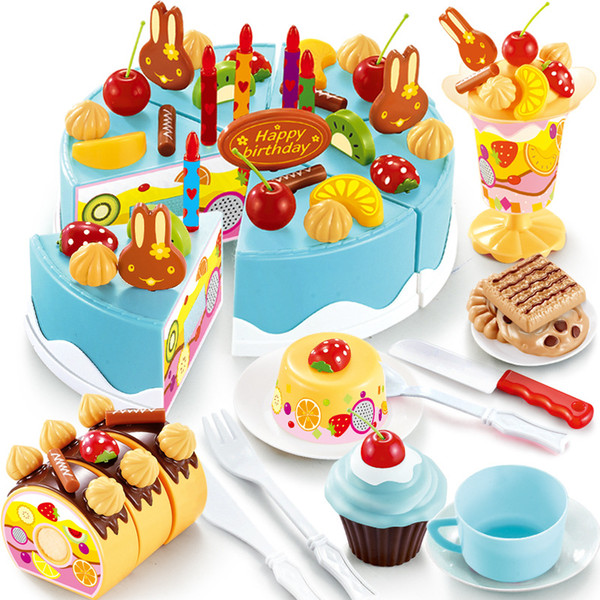 DIY cut toys Pretend Play toys Birthday Cake cut toys Kitchen Food Toy Pink Blue Girls Gift for Children