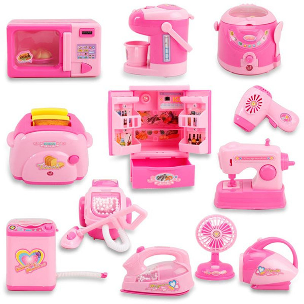 Children mini appliances play house toys girls refrigerator kitchen toy simulation electric lighting features DHL free shipping