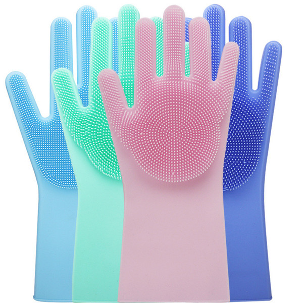 Magic Silicone Gloves Cleaning Brush Non-slip Gloves Resuable Household Scrubber Dishwashing Gloves Kitchen Bed Bathroom Tools