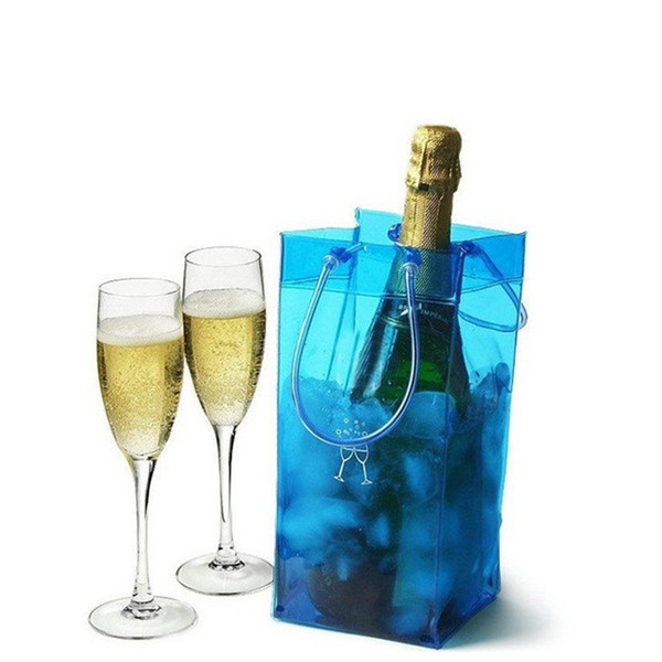 Portable Ice Bag Wine Beer Rapid Cooler Bag Durable Transparent Clear PVC Champagne Ice Bags Pouch with Handle Outdoor Frozen Cooling Bag