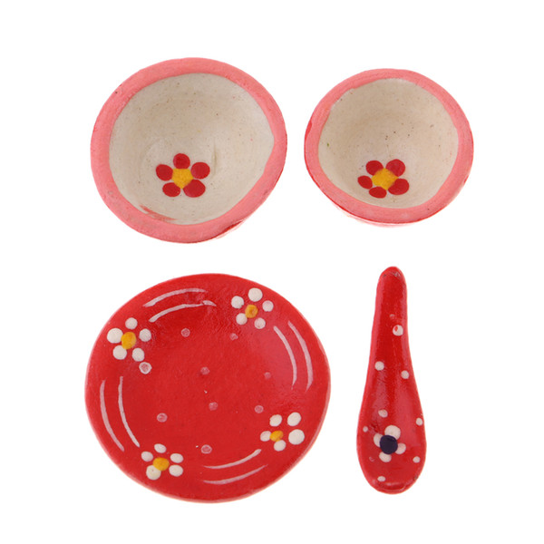 1/12 Dolls House Dining Room Decoration - Miniature Ceramic Tableware Set Dinnerware Toys Kids Pretend Play Toy Random Color