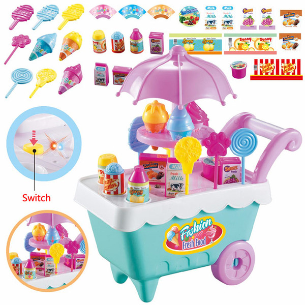 New Simulation Small Carts Girl Mini Candy Ice Cream Cart Shopping Cart Supermarket Children 's toys playing home baby toys