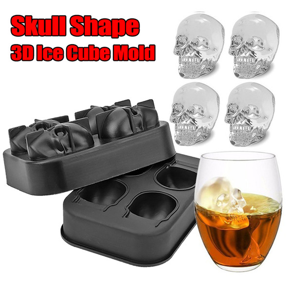 4 Grid 3D Skull Head Ice Cube Mold Halloween Skull Shape Whiskey Wine Cubito Tray Make Chocolate Mold Bar Party Supplies