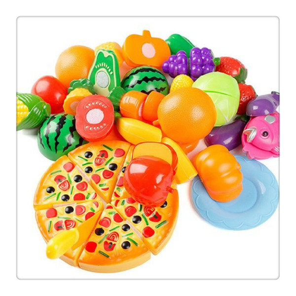 24Pcs Plastic Fruit Vegetable Kitchen Cutting Toy, Cutting Early Development and Education Toy for Baby Kids Children