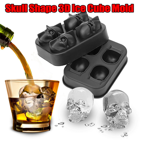 4 Grid 3D Skull Head Ice Cube Mold Halloween Skull Shape Whiskey Wine Cubito Tray Make Chocolate Mold Bar Party Supplies