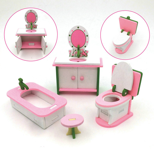 20sets DIY Wooden DollHouse Mini Toilet Set Acessories for Children 1/12 Dolls House Miniatura Decor Table Bed Furniture Toy Sets AIJILE