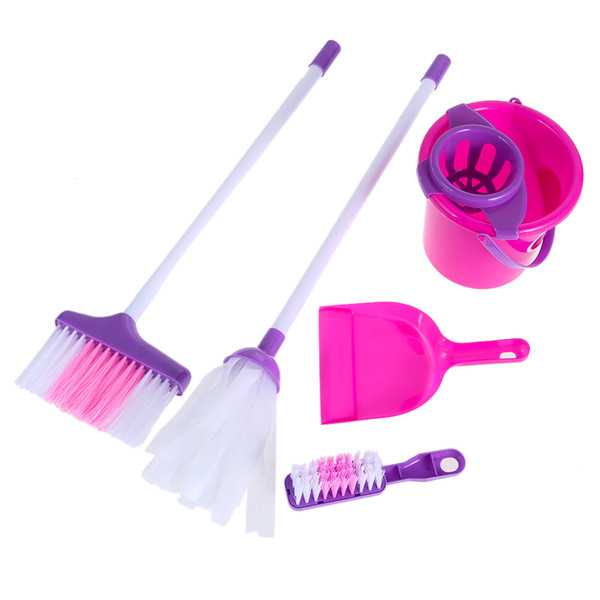 Baby Kids Housekeeping Cleaning Play Set Pink Broom/Mop/Bucket/Dustpan/Cleaning Brush Sweep Pretend Role Play Education Toys Kit