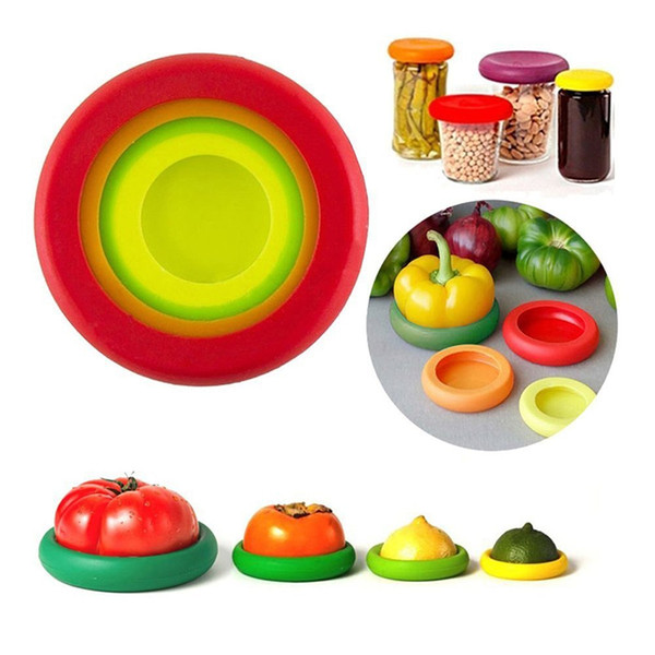 Food Huggers Reusable Fruits and Vegetables Silicone Cover Storage Containers Wraps Seal Vacuum Cover for Fresh Keeping 4pcs/set