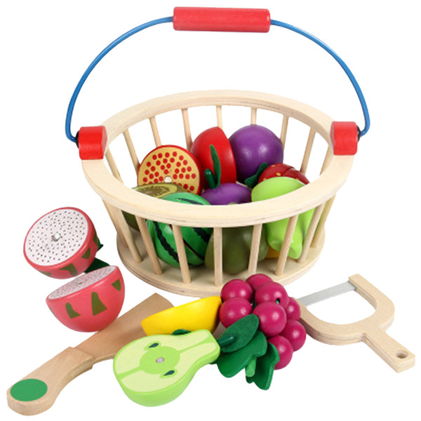 Mother Garden Wooden Basket Kitchen Toys Children Cutting Fruit Vegetable Play Miniature Food Kid Baby Early Educational Play Pretend Toy