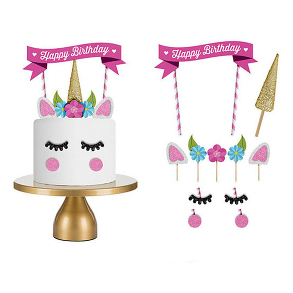 Unicorn Party Cake Topper flag Wedding Cupcake Decor Happy Birthday Party Supplies props Baby Children Birthday Party favor items FFA1742