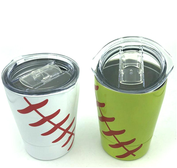 8.5oz Mini Tumbler Baseball softball kids cups wine glasses Stainless Steel Travel Beer Mug with straws sport cups no Vacuum Insulated