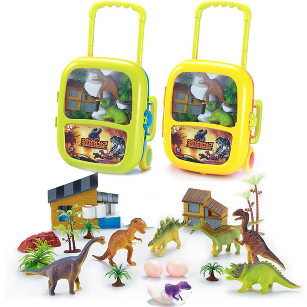 Pretend Play Dinosaur Model toys Kids for children Suitcase Luggage Storage box toys trolley case piggy bag
