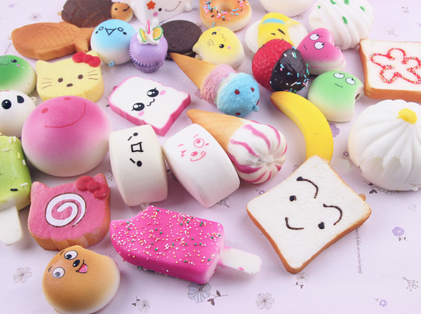 2017 Hot sale squishies toy Slow Rising Squishy Rainbow sweetmeats ice cream cake bread Strawberry Bread Charm Phone Straps Soft Fruit Toys
