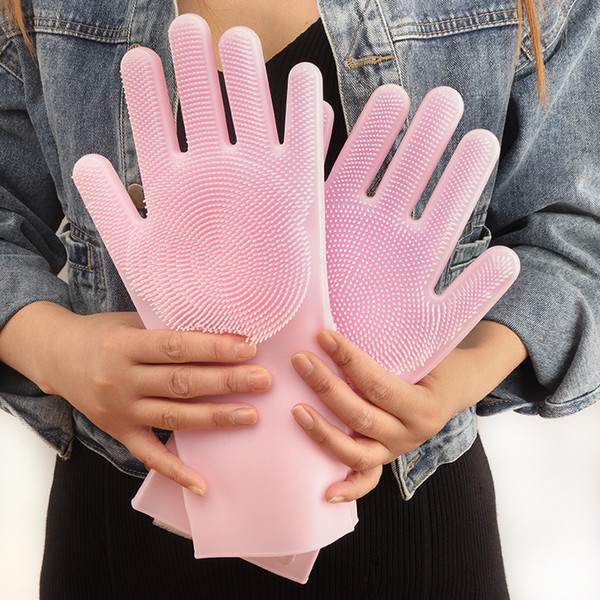 Magic Silicone Gloves Cleaning Brush Non-slip Gloves Resuable Household Scrubber Dishwashing Gloves Kitchen Bathroom Tool Christmas Gift new