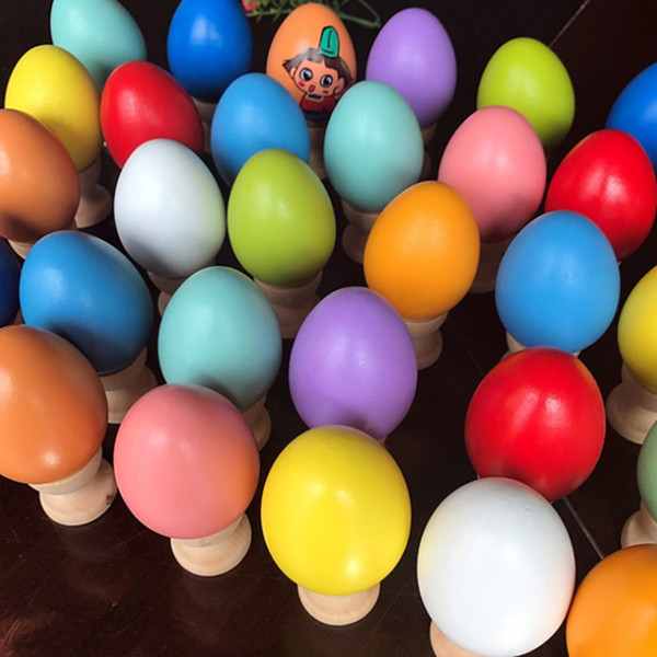 Wooden Easter Eggs model 4.45*6cm Easter Wood Toys Solid painting Egg For Children Gifts April Fools' Day Novelty Items T2G5003